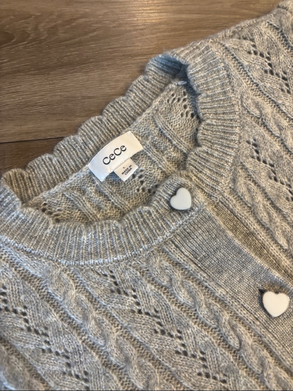 CeCe Light Gray Cable Knit Boxy Cardigan - Picture 6 of 15